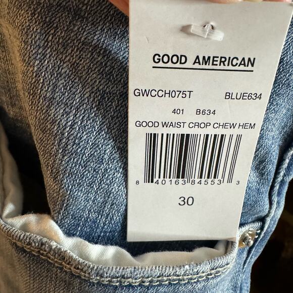 Good American Good Waist Crop Chew Hem Jean High Rise Stretch Size 30 Plus - Picture 11 of 11